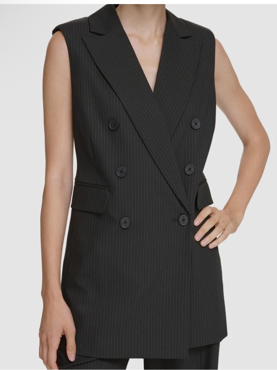 Calvin Klein Jackets & Blazers - Calvin Klein Men's Black Pinstripe Double-Breasted Sleeveless Blazer Vest